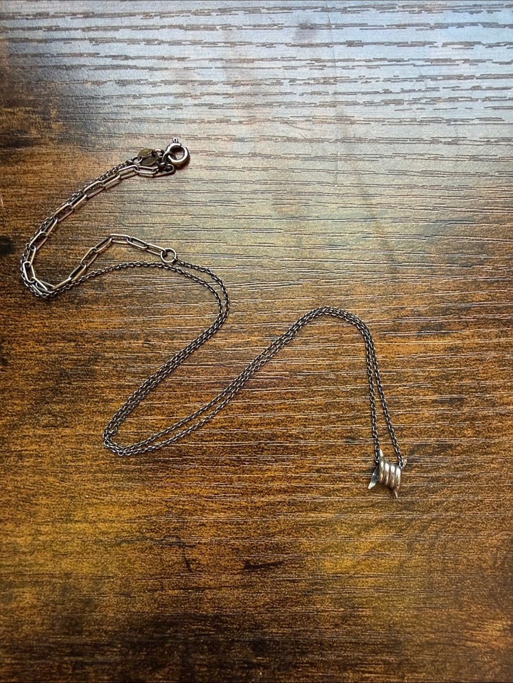 Sterling Silver barbwire tiny dainty Pendant Necklace biker punk chain
